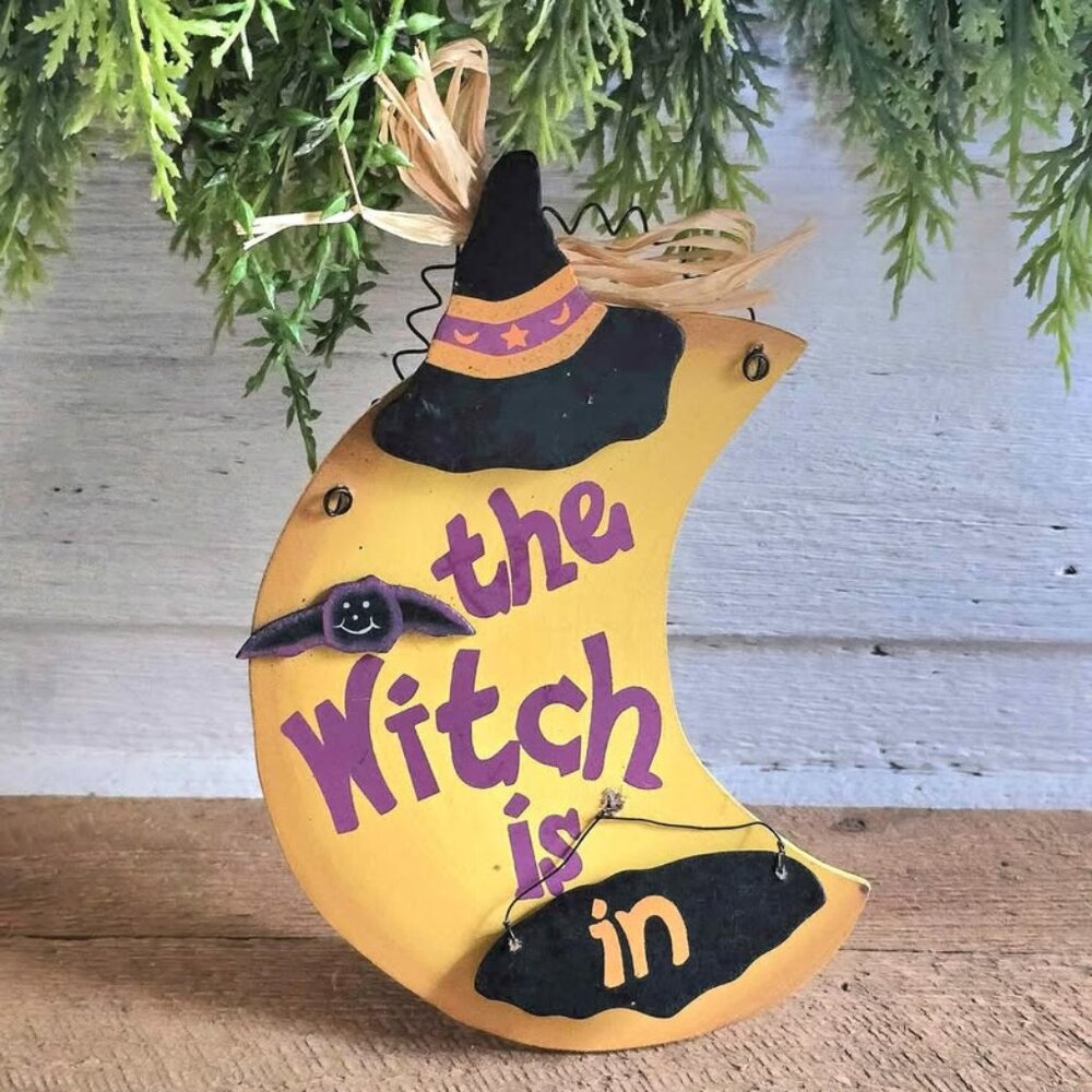 The Witch is In/Out Changeable Bat Crescent Moon Sign Halloween Decoration